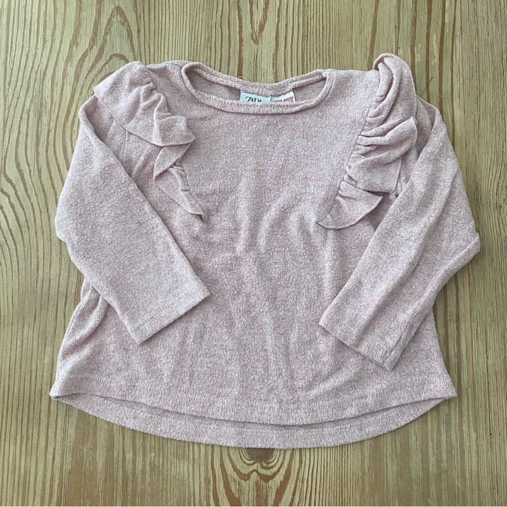 Zara Ruffle Shoulder Sweater, Pink